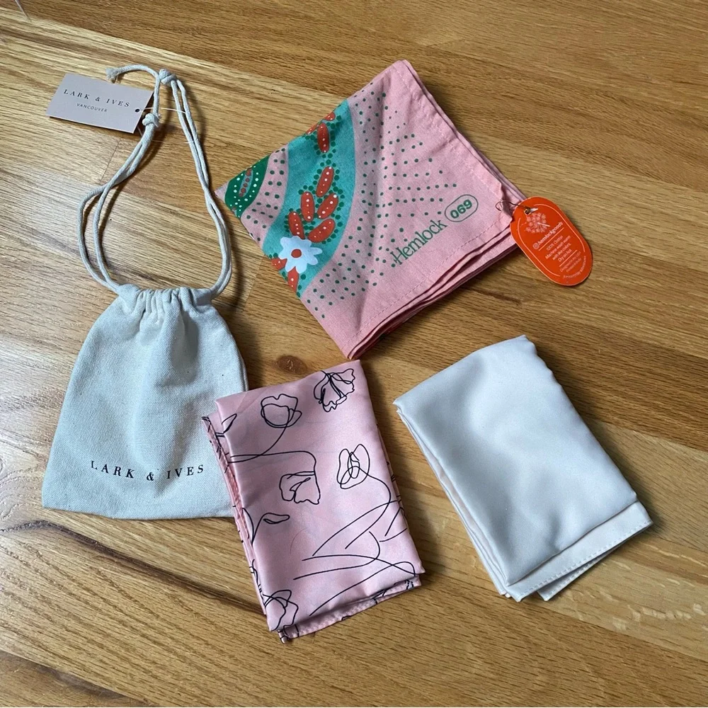 Lark & Ives Hair Scarf Set & Hemlock Bandana Bundle - Pink, Ivory Multicolor NEW - Picture 1 of 10